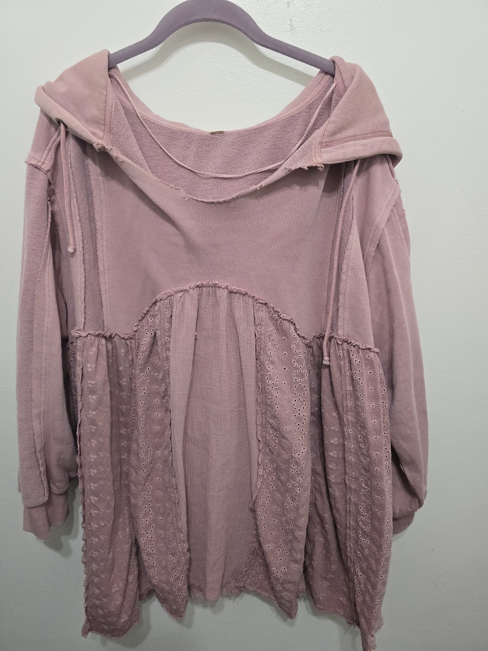 Free People Dusty Mauve Eyelet Lace Hooded Tunic